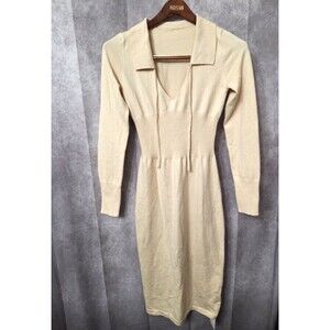 NWT Ribbed Sweater Dress Small Midi Long Sleeve Pullover Collared Fitted Stretch